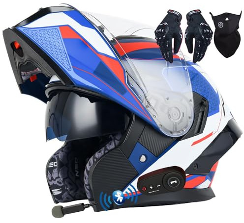 Letetexi Bluetooth Flip-Up Modular Motorcycle Helmet ECE Approved Motorbike Front Helmet Anti-Fog Visor Tinted Racing Crash Karting Full Face Motorbike Helmets XXL Grey1