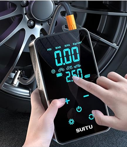 HyAdierTech Compressore Aria Portatile, 150PSI Gonfiatore Elettrico Portatile con Manometro, Elettrico Pompa Elettrica, Mini Compressore Pneumatici Ricaricabili con Luce LED per Moto Bici Palla