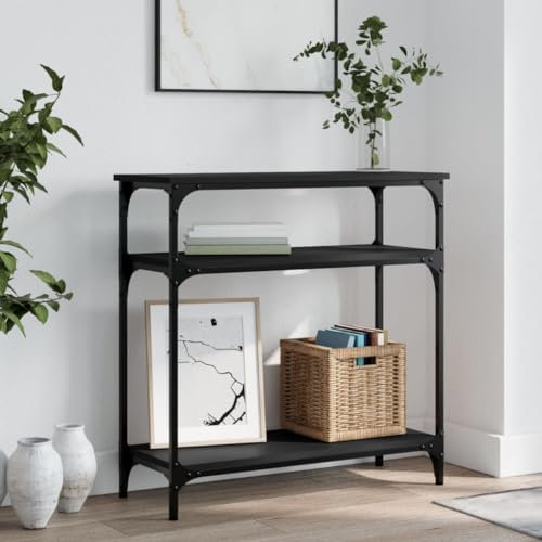 FENLAX Konsolentisch mit Ablagen 75x29x75 cm Flurtisch mit Ablagen Ausstellungstisch Eingangsbereich Akzenttisch Konsolentisch schmal Beistelltisch aus Holz Holzwerkstoff&Metall Schwarz