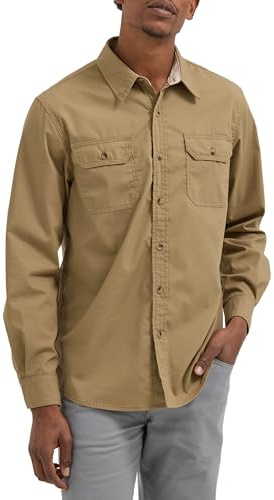 Wrangler Authentics Men's Long Sleeve Classic Woven Shirt, Elmwood, Large