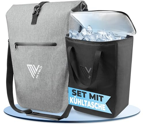MIVELO Fahrradtasche für Gepäckträger 25L + Kühltasche Fahrrad 15L - Gepäckträgertasche wasserdicht mit gepolstertem laptopfach & Umhängegurt - Packtasche