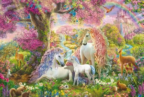 Schmidt Spiele 56387 enhörningsfamilj i blomskogen, 150 delar barnpussel, flerfärgad