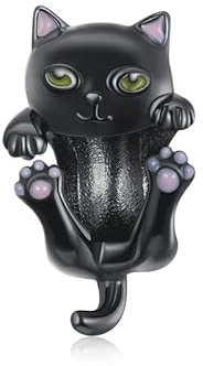 Breloque chat noir pour bracelets Pandora en argent sterling 925, cadeau pour sœur, mère, petite amie, émail