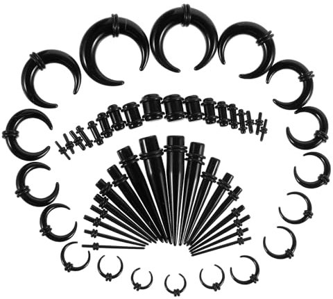 Lusofie 54 Stück Ear Gauges Stretching Kit Ohr-Stretching-Set 14g-0g Tunnel Dehnstäbe Set 1-10 Mm Acryl Pincher Tapers Septum Ringe Expander Plug Acrylic Ohr Ohrdehner Kit Für Damen Mädchen(Schwarz)
