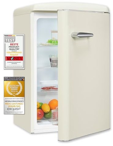 Exquisit Retro Vollraumkühlschrank RKS120-V-H-160E magnolienweiss | Nutzinhalt: 122 L | Ohne Gefrierfach