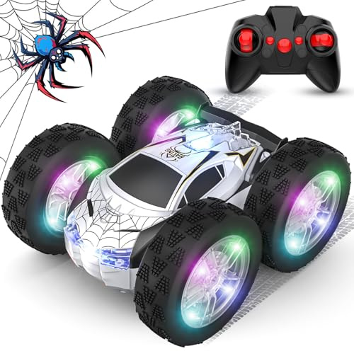 Ferngesteuertes Auto für Kinder ab 3 4 5 6 7 8 9 Jahren, 2.4GHz Spider RC Stunt Auto Wiederaufladbares Monstertruck mit LED Blinken, 360° Drehung Spielzeugauto Geburtstags Geschenk Jungen Mädchen