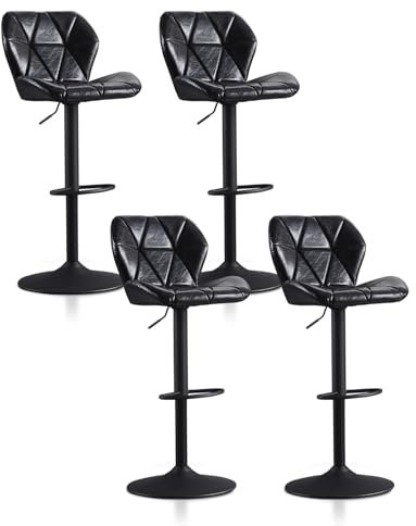 TUKAILAI Barhocker 4er Set aus Kunstleder, Barstuhl Höhenverstellbar，Gepolsterter Drehhocker Tresenhocker, Küchenhocker mit Rückenlehne Fußstütze Metallrahmen, Hocker Drehbar für Küchen Bars, Schwarz