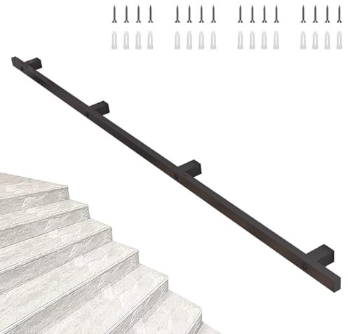 Liyadolaam Corrimano a Muro per Scale Interne, 4ft 6ft 7ft 8ft 12ft Metallo Tubo di Ferro Ringhiere per Scale Ringhiera per Scale, per Supporto a Parete Maniglione Antiscivolo, Nero(200cm)