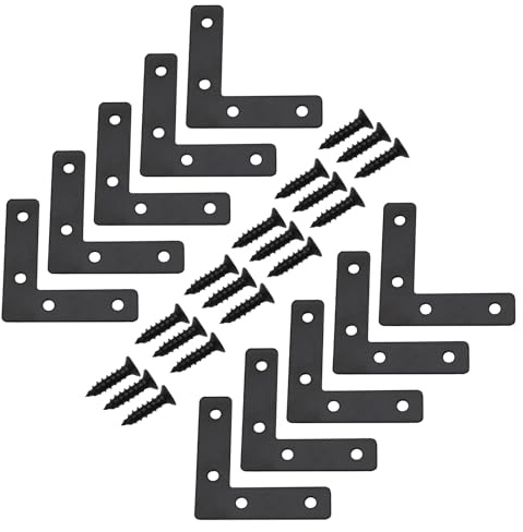 Hordion 10Pcs 2.4 x 2.4 Inch L Shape Bracket Flat Corner Brace (60 X 60mm), Right Angle Bracket Black Heavy Duty Repair Mending Plates for Wood Furniture Chair Drawer Cabinet