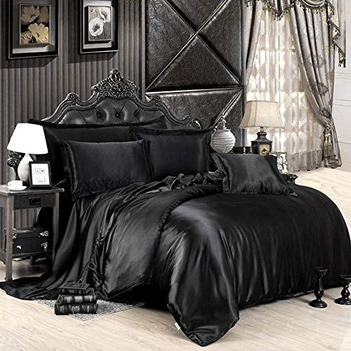 Black Satin, (Oversize King 120x98) Inch, Luxury Satin Duvet Cover - Soft Satin 3- Pcs Luxury Silky Sheets, Silk-Like Smooth and Wrinkle Resistant, Zipper Closure, Women's Gift,