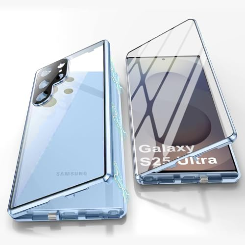 MIMGOAL Helkroppsskal för Samsung Galaxy S25 Ultra 5G, magnetiskt mobiltelefonfodral 360 grader full body [härdat glas fram bak] skyddshölje i ett stycke ultratunt transparent fodralskydd, blå
