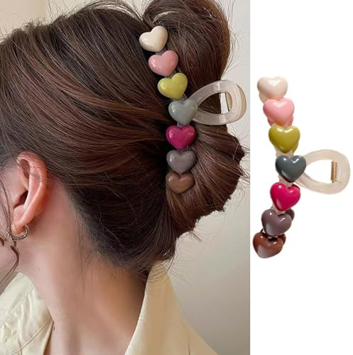 Herz Haarklammern, bunte Herz Haarklemme, rutschfeste Acryl-Haarklammer, süße Haar Accessoires, Valentinstags Haarspangen, starker Halt, Klammern haare für dünnes, dickes Haar