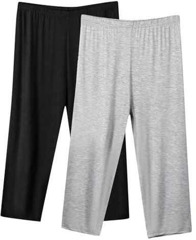 2 Pack Womens Capri Cropped Trousers UK Clearance Ladies Three Quarter Soft Pajama Plus Size 3/4 Crop Pants Women Solid Color Pj Bottoms Summer Casual Comfy Capris Soft Lounge Pant S-5XL