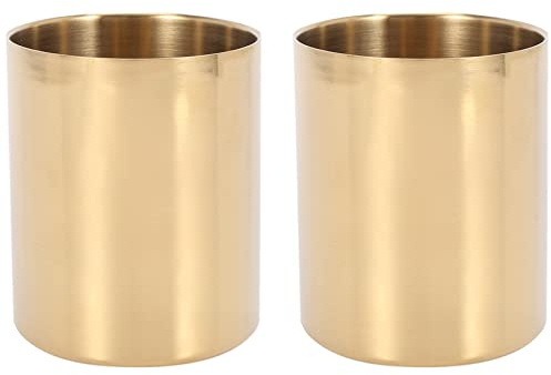 OVNSHVN 2 Teiliger Bleistift Becher Halter Stift Topf Makeup Pinsel Halter Schreibtisch Schreibwaren Organizer Edelstahl (Gold)
