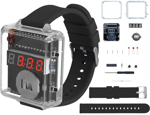 DIY Uhr Löt Bausatz mit 4-stelliger LED Anzeige | Lötprojekte mit transparentem Gehäuse und Mikrocontroller-Steuerung, STEM Lernkit für Schule Studenten Geschenk(Schwarz)