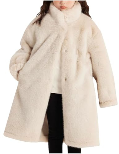 Ybing Chaqueta de felpa con cuello de peluche para niñas elegante monocromo chaqueta de peluche gruesa chaqueta de lana cálida botones cuello alto abrigo cómodo abrigo de invierno gabardina suave
