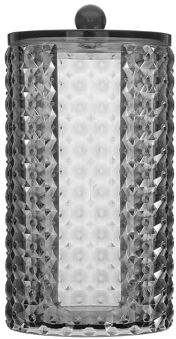 Cabilock Porta-cotone in acrilico nero trasparente con coperchio, dispenser per dischetti di cotone per il trucco, organizer per il tavolo da toeletta del bagno