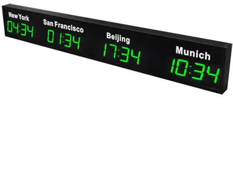 Orologio con 4 fusi orari, orologio mondiale digitale a LED, adesivo personalizzabile con nome della città, orologio da parete con ora mondiale, per ufficio/casa/soggiorno/scuola/aziende multinazion
