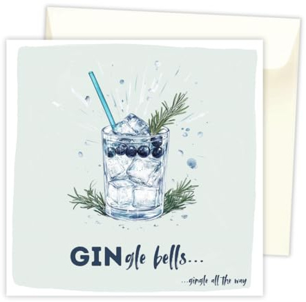 toca treasures Premium Weihnachtskarte Ginglebells, quadratisch mit Umschlag - stylische Grußkarte für Weihnachten für Frau, Mann, Gin Liebhaber, cool, modern, Merry Christmas Card