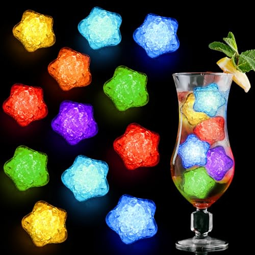 Light Up Ice Cubes, 12 Pack Reusable LED Ice Cubes for Drinks with Multicolor Flashing Lights, Water-Activated, Glowing Ice Cube for Drinks, Cocktails, Club Bar, Party, Wedding Decor