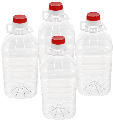 Homoyoyo Juego de 4 Garrafas Transparentes de Plástico para Almacenar Aceite de Cocina y Agua Capacidad 25 L con Tapa Hermética Antigoteo y Asa Resistente Adecuado para Cocina y