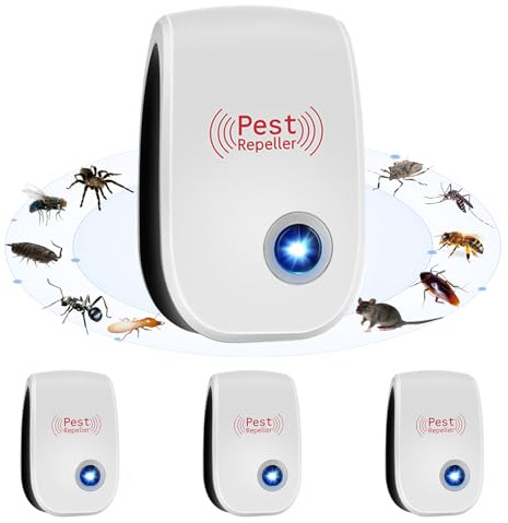 4 Pack Repellente ad Ultrasuoni per Topi,Repellente Ultrasuoni per Uso Interno,Per Topi per Insetti, Anti, Zanzare, Formiche, Ratti, Scarafaggi, Mosche, Sicuro per Umani e Animali Domestici
