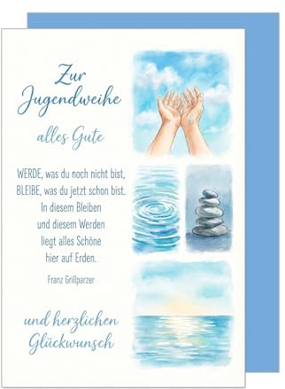 Edition Seidel Premium Glückwunschkarte zur Jugendweihe mit Umschlag. Jugendweihekarte Karte Grußkarte Spruch Sprüche Mädchen Junge Jugendliche Hände Meer Steine Wellen blau Wünsche (JW155 SW026)