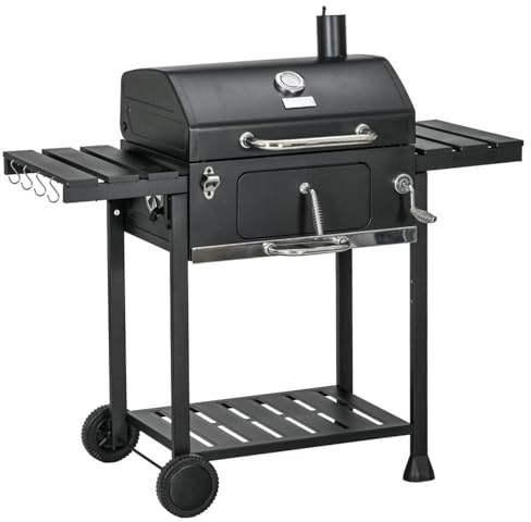 Barbecue, Large Coal BBQ Smoker Instant Light Charcoal BBQ With Wheels And Folding Table, Warming Rack For Home Garden Cooking