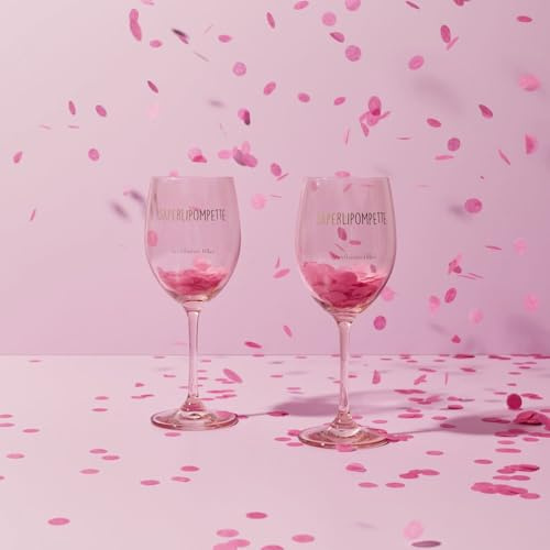 La Chaise Longue Coffret 2 Verres à Vin Saperlipompette Trempé Rose | Verre trempé, inscription humoristique, ambiance festive, art de la table, cadeau copine et mariage