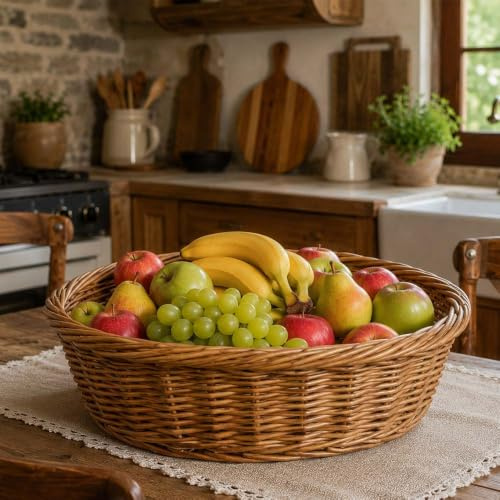 Frutero redondo de mimbre natural diámetro 57 x 18 cm