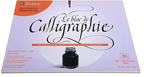 Brause 96437B - Kalligraphieblock (Vélin Papier, DIN A4, 21 x 29,7 cm, 30 Blatt, 125 g) Creme, 1 Stück