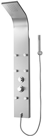 Edouard Rousseau - Colonne de Douche Hydromassante Newry - Picots Anticalcaire, 6 Buses Orientables - Flexible 1,50 m - Inox