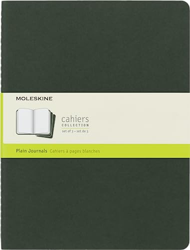 Moleskine Cahier Journal, Set 3 Quaderni con Pagine Bianche, Copertina in Cartoncino con Cucitura a Vista in Cotone, Colore Verde Mirto, 80 Pagine, Formato Extra Large 19 x 25 cm