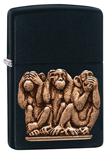 Zippo 29409 Three Monkeys Benzinfeuerzeug, Messing, Black Matte, 1 x 6 x 6 cm