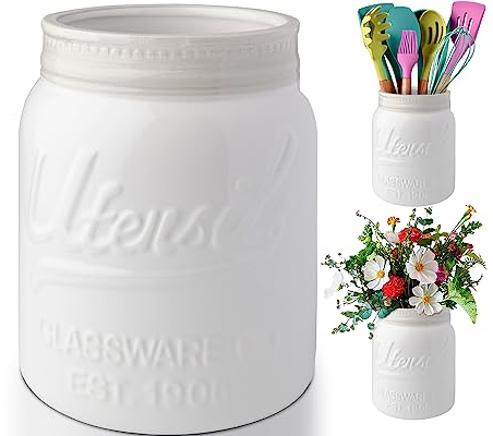 Comfify Französischer Keramik-Utensilienhalter - Vintage Style Kochgeschirr Caddy - Antikes Design - Kochgeschirr Organizer - Rustikales französisches Landhausgeschirrtopf für Kochfreunde - Weiß