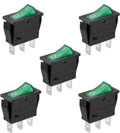 Heschen - 5 x Wippschalter, 16 A, 250 VAC, 3-polig, grünes Licht, ON/OFF