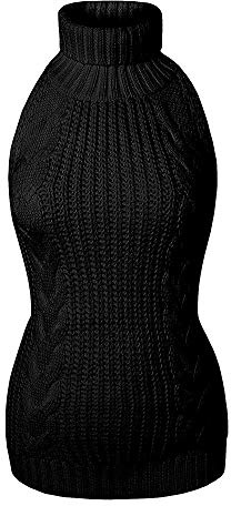 Sorrica Maglione sexy da donna a collo alto all'uncinetto, schiena scoperta, stile anime giapponese, cosplay, maglione lavorato a maglia, Nero, L