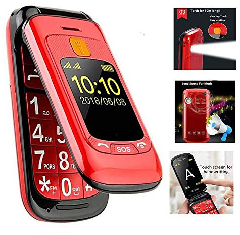Peedeu GSM Débloqué Téléphone à clapet avec 24 Écran Tactile, Dual SIM Téléphone à clapet Débloqué avec Double Répondre à Un Appel, Flip débloqué Téléphone Portable, Gros Bouton pour Les aînés