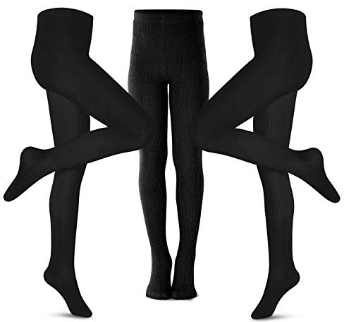 Petrass Flickor tights småbarn kabelstickad bomull fotad sömlös dans balett baby flickor leggings, Svart-3 st, 5-6 År