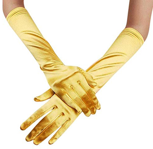 GIVBRO Guanti lunghi da donna, in raso, da opera, per matrimoni, serate, feste e balli, 1 paio (giallo)