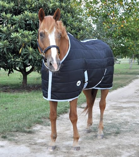 Jeffers Equine Pferde-Stalldecke mit geschlossener Vorderseite, 160 cm, warm, isoliert, Stall und Scheunenschicht, leichte Polyfill-Winterdecke für Pferde, Innenbereich, Reisen, Fellpflege, Schwarz