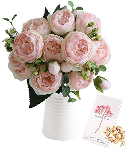 OuLi Store® 4 Stück Künstliche Pfingstrosen Sträuße, Realistische Seide Pfingstrosen Vintage Blumen für Zuhause Hochzeit Büro Party Dekoration, Blumenarrangement,5 Gabeln, 9 Köpfe (4 Stück-Hell-Pink)
