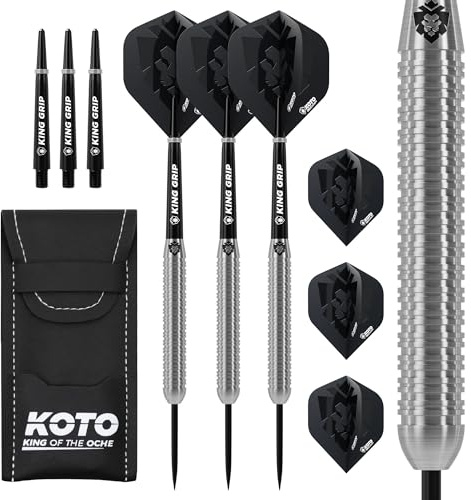 KOTO – Kingcontrol 90 % dartpilar 26 gram, svart, dartset inkl. 3 tunnor, KOTO-flyg + axlar och dartplånbok, fast ringgrepp, för professionell användning