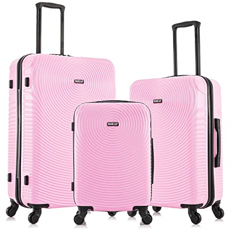 DUKAP INCEPTION Luggage with Spinner Wheels | Durable Lightweight Hardshell Suitcase,Travel Sets with Handle and Trolley | (20in, 24in, 28in) 3 Piece Luggage Set | Pink