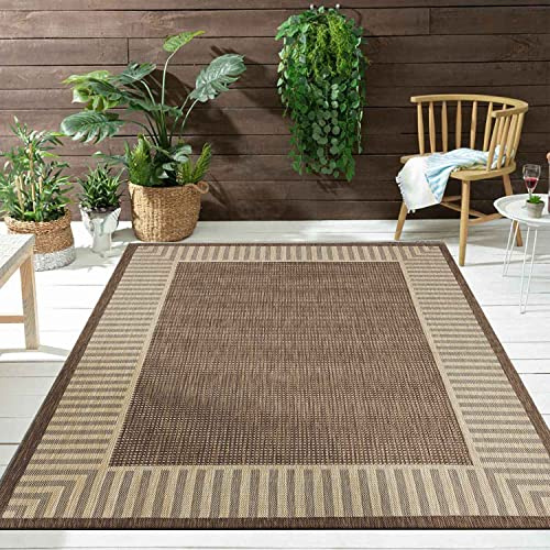 VIMODA In- und Outdoor Teppich Terrassen & Balkon Küche Wohnzimmer Teppich Bordüre, Farbe:Beige, Maße:160x220 cm