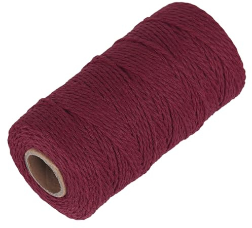 Ohtomber - Cordel de algodón rojo para manualidades, 328 pies, 2 mm, cuerda natural para envolver manualidades