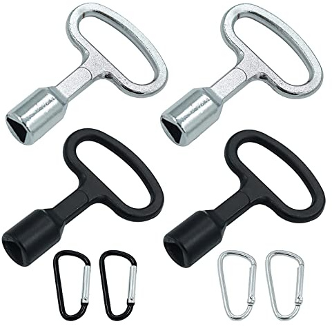 Srup 4 Stück 9mm Metall Dreieck Schlüssel, Triangular Key mit Schnalle, Dreikant Wasserhahn Schlüssel, Dreieck Steckschlüssel Schlüssel, für Heizkörper Mülltonne Aufzug (Silber und Schwarz)
