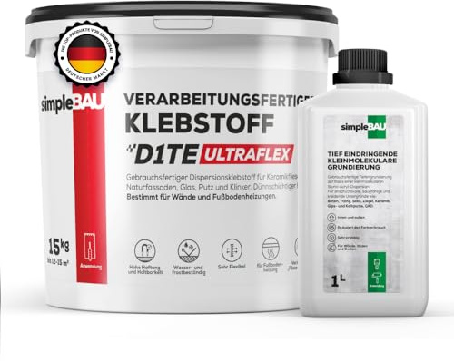 simpleBAU Fliesenkleber 15kg 1L Grundierung Universal Fußbodenheizung