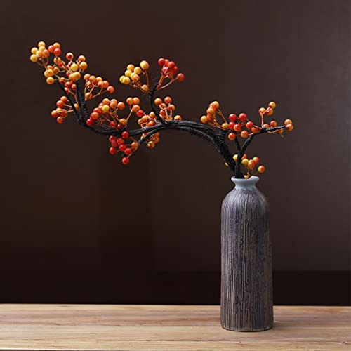 Künstliche Rote Beere mit Vintage Blumentopf aus Keramik Winter Gefälschte Beeren Bunch Faux Cranberries Holly Weihnachtsbeeren für Urlaub Wohnkultur (Color : Orange)