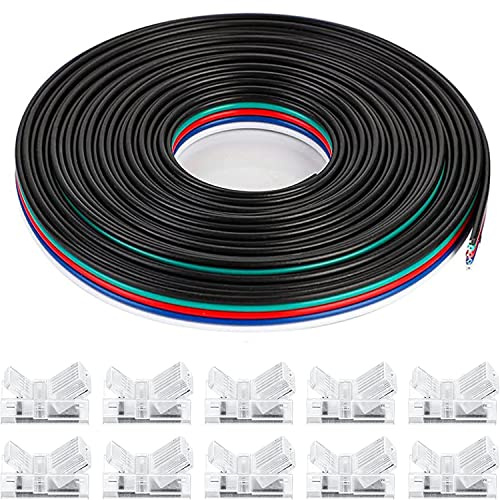 VISSQH 10m LED Strip Extension Cable DC 12V-24V + 10 Pack 5-Pin 12mm Connector for SMD 3528/2835/5050/5630 Plain Lighting